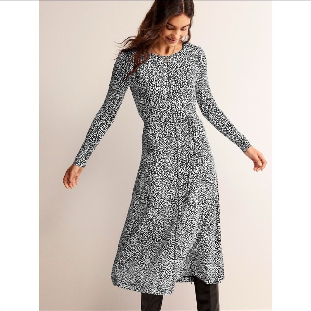 BODEN Lucy Black/White Dotted Jersey Midi Dress Size 2 NWT